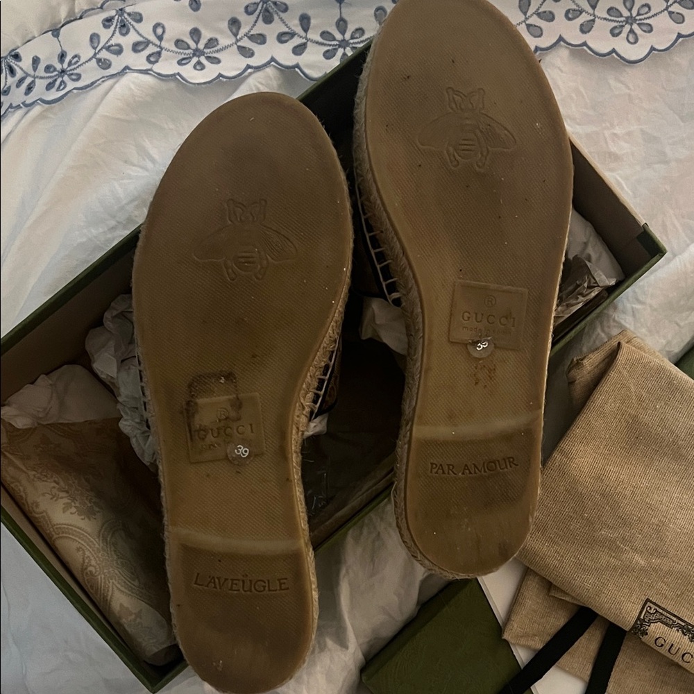 Gucci Brown GG Monogram Espadrille Slide Mules with Gold Double G - Picture 4 of 4